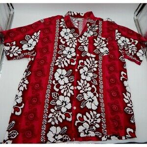 Hawaloha Red White Hibiscus Print Beach Hawaiian Shirt Men's XXL